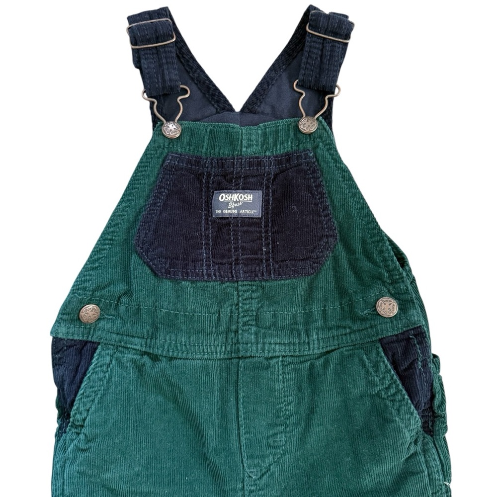 OshKosh B’gosh Boy Size 18 Month Corduroy Lined Overalls Blue Green - Picture 3 of 8